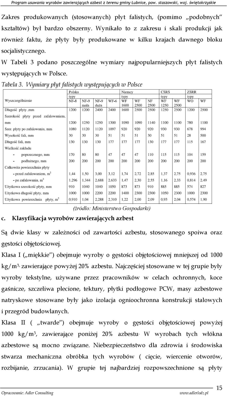 W Tabeli 3 podano poszczególne wymiary najpopularniejszych płyt falistych występujących w Polsce. Tabela 3. Wymiary płyt falistych występujących w Polsce (źródło: Ministerstwo Gospodarki) c.