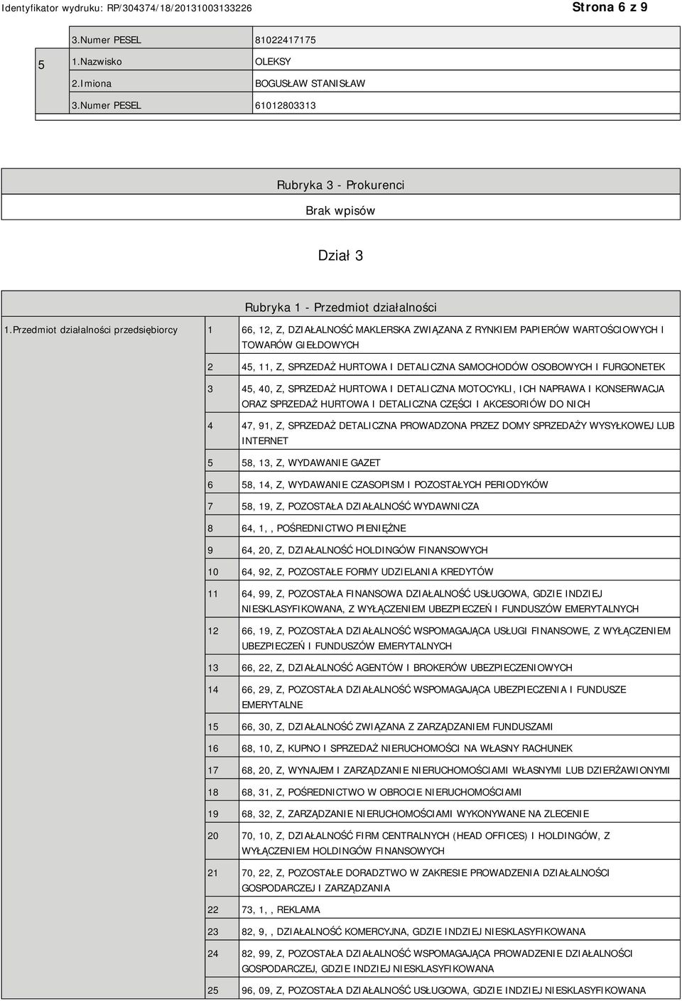 I FURGONETEK 3 45, 40, Z, SPRZEDAŻ HURTOWA I DETALICZNA MOTOCYKLI, ICH NAPRAWA I KONSERWACJA ORAZ SPRZEDAŻ HURTOWA I DETALICZNA CZĘŚCI I AKCESORIÓW DO NICH 4 47, 91, Z, SPRZEDAŻ DETALICZNA PROWADZONA