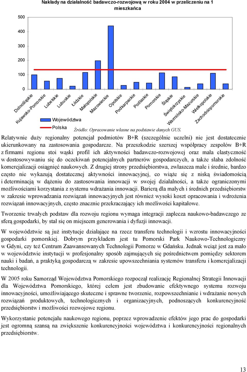 Relatywnie duży regionalny potencjał podmiotów B+R (szczególnie uczelni) nie jest dostatecznie ukierunkowany na zastosowania gospodarcze.