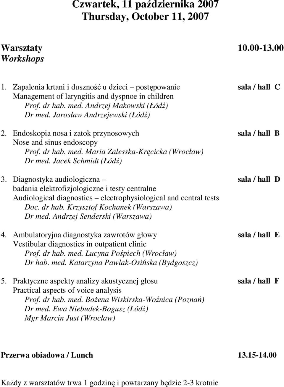 Endoskopia nosa i zatok przynosowych sala / hall B Nose and sinus endoscopy Prof. dr hab. med. Maria Zalesska-Kręcicka (Wrocław) Dr med. Jacek Schmidt (Łódź) 3.