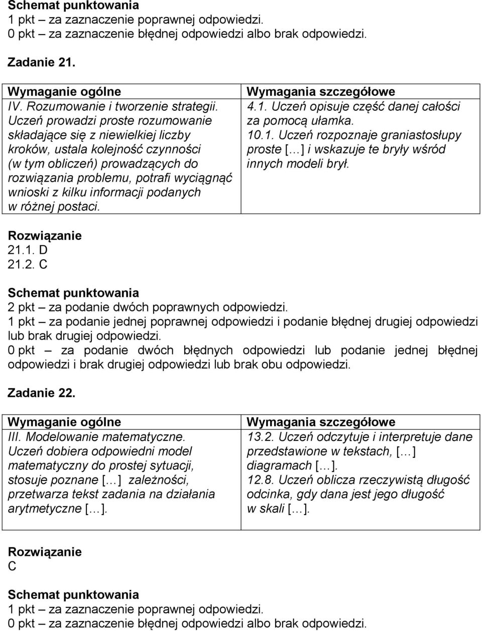 informacji podanych w różnej postaci. 4.1. Uczeń opisuje część danej całości za pomocą ułamka. 10.1. Uczeń rozpoznaje graniastosłupy proste [ ] i wskazuje te bryły wśród innych modeli brył. 21.1. D 21.