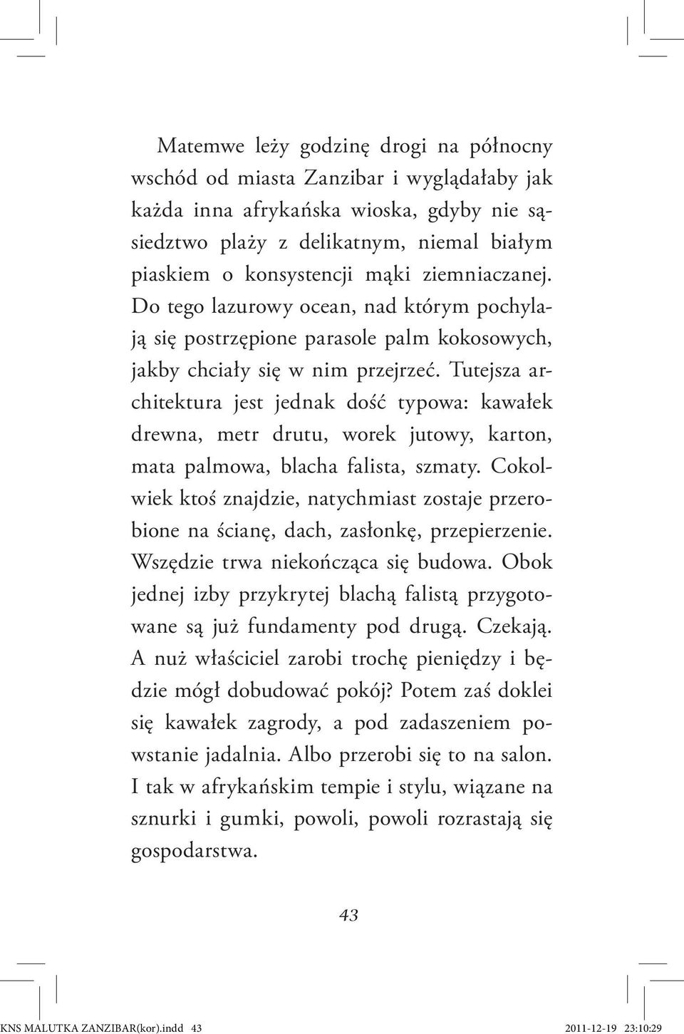 Tutejsza architektura jest jednak dość typowa: kawałek drewna, metr drutu, worek jutowy, karton, mata palmowa, blacha falista, szmaty.