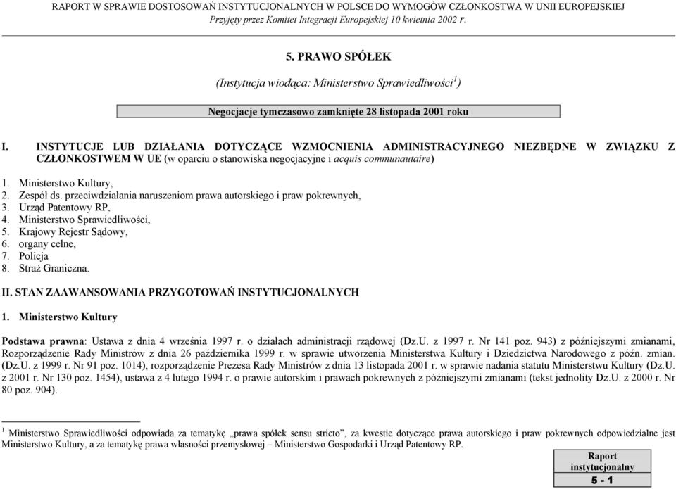 Zespół ds. przeciwdziałania naruszeniom prawa autorskiego i praw pokrewnych, 3. Urząd Patentowy RP, 4. Ministerstwo Sprawiedliwości, 5. Krajowy Rejestr Sądowy, 6. organy celne, 7. Policja 8.