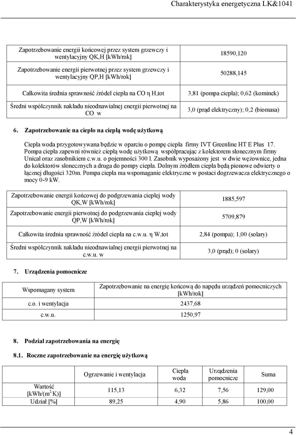 Zapotrzebowanie na ciepło na ciepłą wodę użytkową Ciepła woda przygotowywana będzie w oparciu o pompę ciepła firmy IVT Greenline HT E Plus 17.