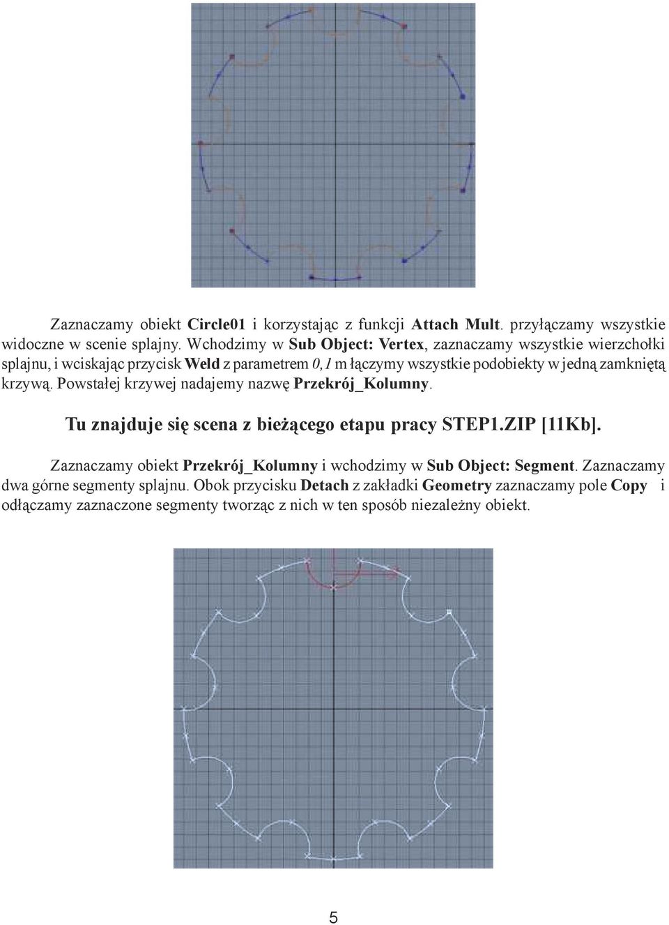 zamkniętą krzywą. Powstałej krzywej nadajemy nazwę Przekrój_Kolumny. Tu znajduje się scena z bieżącego etapu pracy STEP1.ZIP [11Kb].