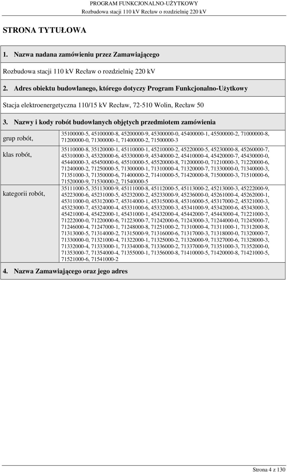 Nazwy i kody robót budowlanych objętych przedmiotem zamówienia grup robót, klas robót, kategorii robót, 35100000-5, 45100000-8, 45200000-9, 45300000-0, 45400000-1, 45500000-2, 71000000-8, 71200000-0,