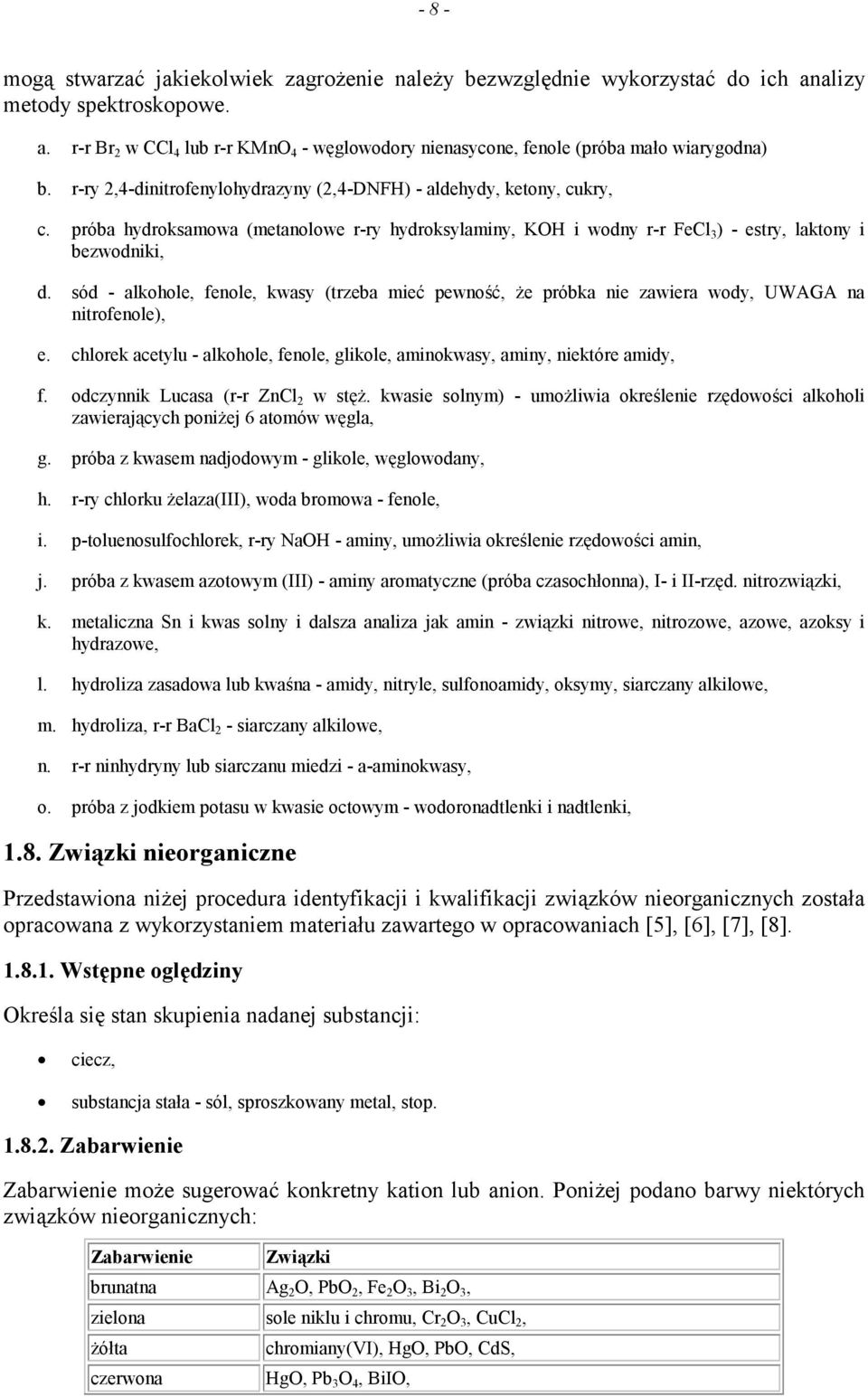 sód - alkohole, fenole, kwasy (trzeba mieć pewność, że próbka nie zawiera wody, UWAGA na nitrofenole), e. chlorek acetylu - alkohole, fenole, glikole, aminokwasy, aminy, niektóre amidy, f.