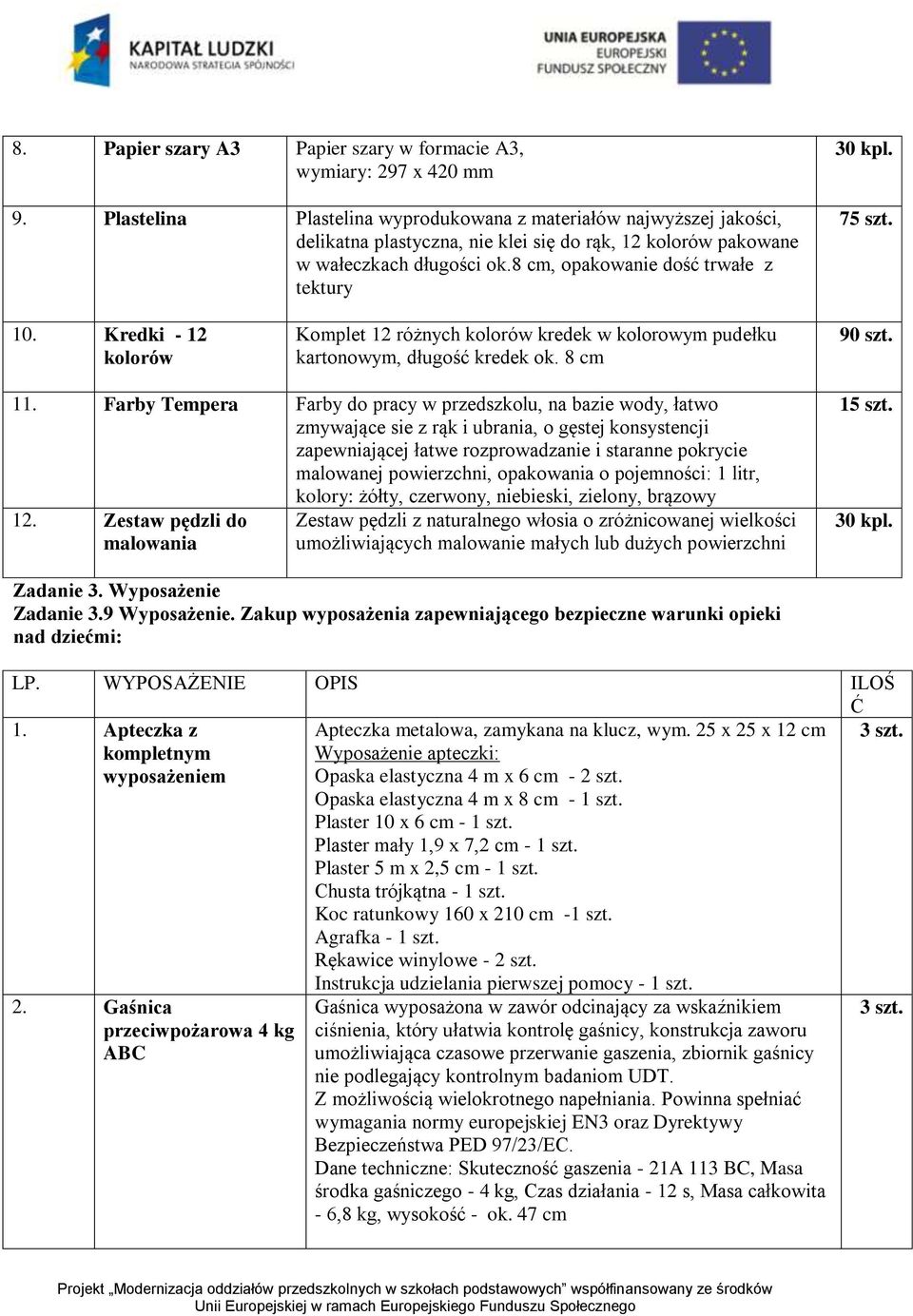 8 cm, opakowanie dość trwałe z tektury 30 kpl. 75 szt. 10. Kredki - 12 kolorów Komplet 12 różnych kolorów kredek w kolorowym pudełku kartonowym, długość kredek ok. 8 cm 90 szt. 11.