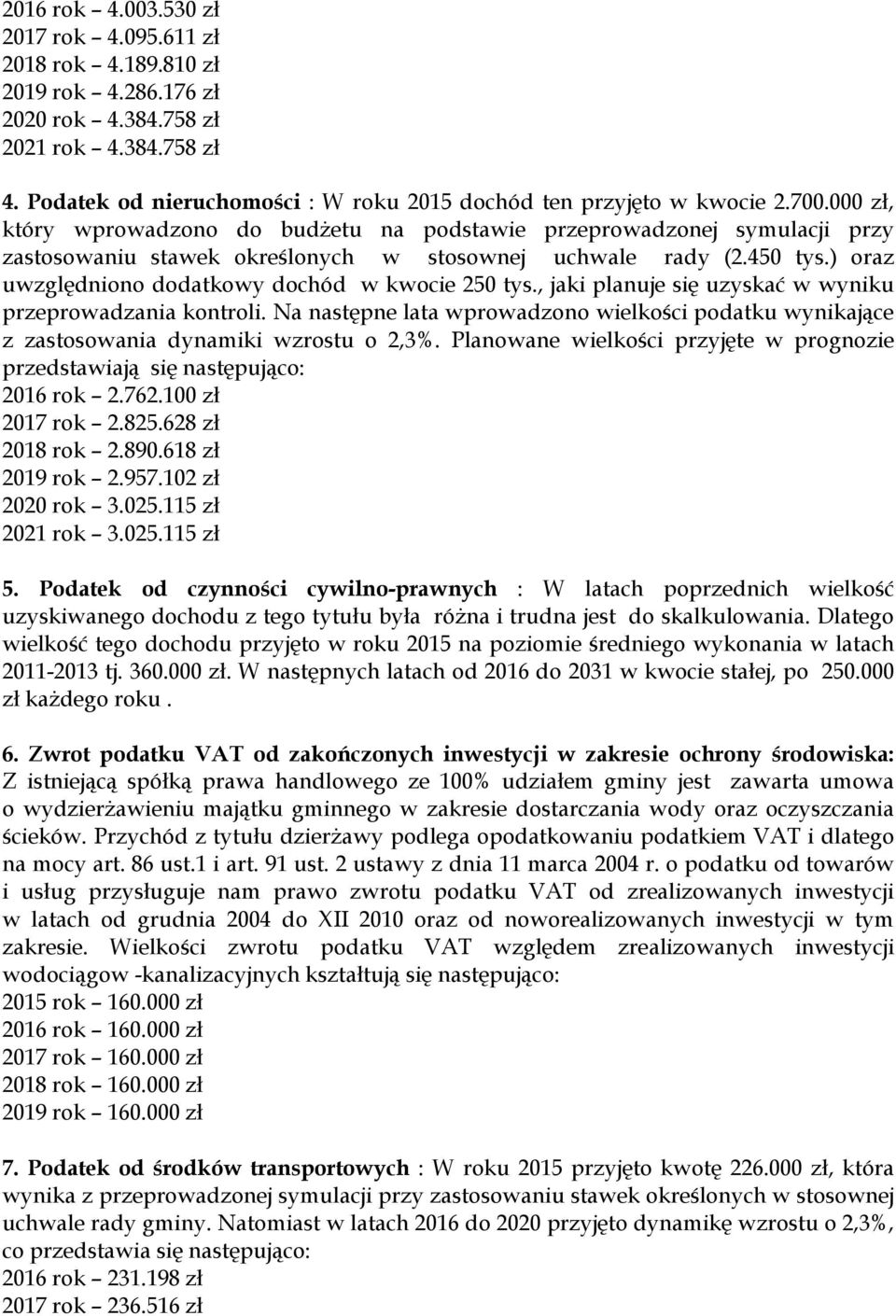 000 zł, który wprowadzono do budŝetu na podstawie przeprowadzonej symulacji przy zastosowaniu stawek określonych w stosownej uchwale rady (2.450 tys.