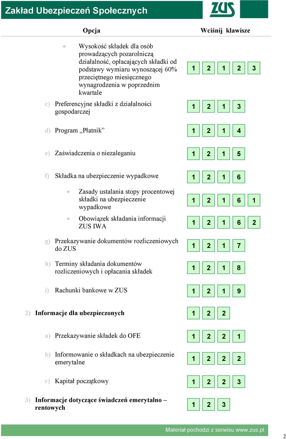 ubezpieczenie wypadkowe Obowiązek składania informacji ZUS IWA 2 6 2 6 2 g) Przekazywanie dokumentów rozliczeniowych do ZUS h) Terminy składania dokumentów rozliczeniowych i opłacania składek 2 7 2 8