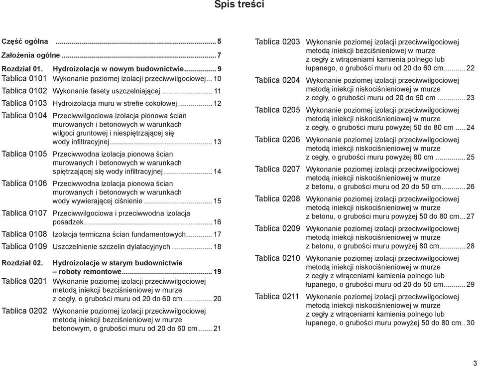 .. 12 Tablica 0104 Przeciwwilgociowa izolacja pionowa ścian murowanych i bnowych w warunkach wilgoci gruntowej i niespiętrzającej się wody infiltracyjnej.