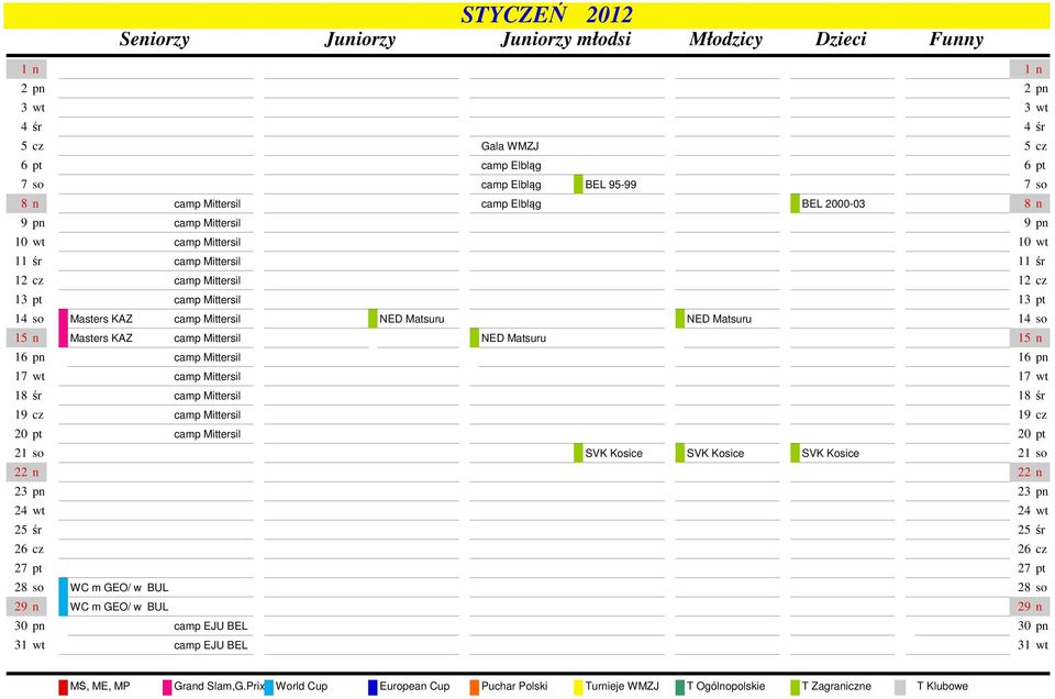 Masters KAZ camp Mittersil NED Matsuru 15 n 16 pn camp Mittersil 16 pn 17 wt camp Mittersil 17 wt 18 r camp Mittersil 18 r 19 cz camp Mittersil 19 cz 20 pt camp Mittersil 20 pt 21 so SVK Kosice