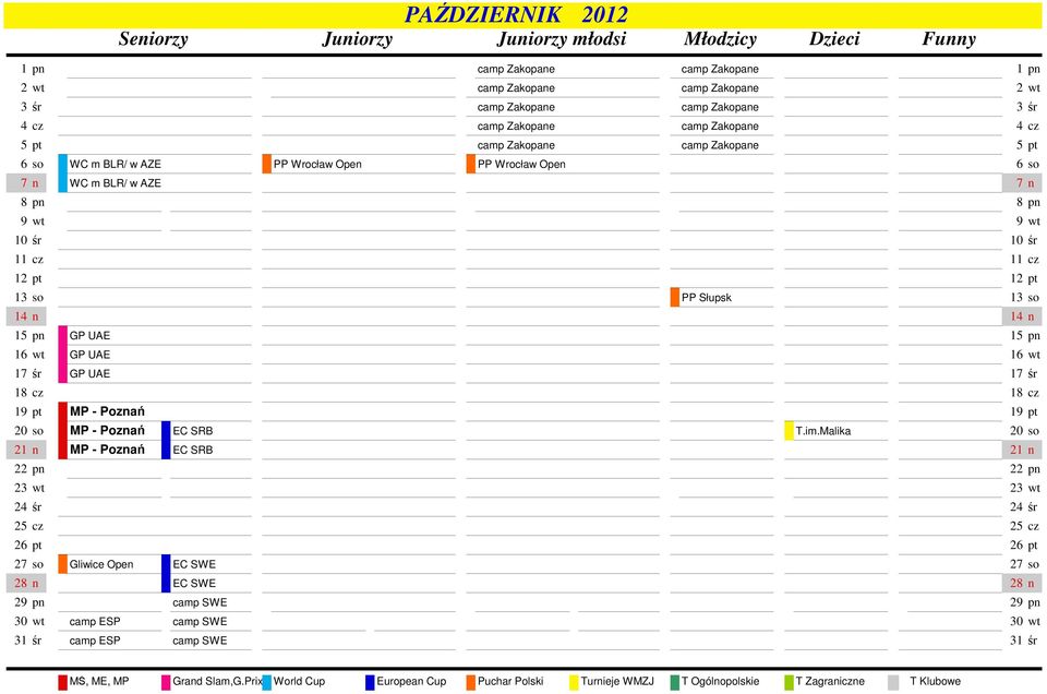 PP Sіupsk 13 so 14 n 14 n 15 pn GP UAE 15 pn 16 wt GP UAE 16 wt 17 r GP UAE 17 r 18 cz 18 cz 19 pt MP - Poznaс 19 pt 20 so MP - Poznaс EC SRB T.im.