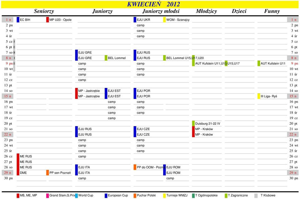 Jastrzкbie EJU EST EJU POR 14 so 15 n MP - Jastrzкbie EJU EST EJU POR III Liga- Ry 15 n 16 pn camp camp 16 pn 17 wt camp camp 17 wt 18 r camp camp 18 r 19 cz camp 19 cz 20 pt Duisburg 21-22 IV 20 pt