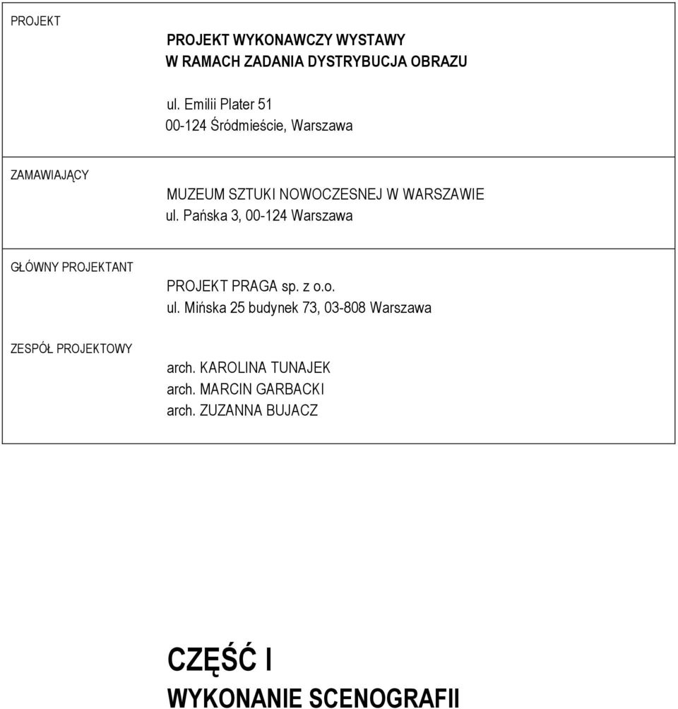 Pańska 3, 00-124 Warszawa GŁÓWNY PROJEKTANT PROJEKT PRAGA sp. z o.o. ul.