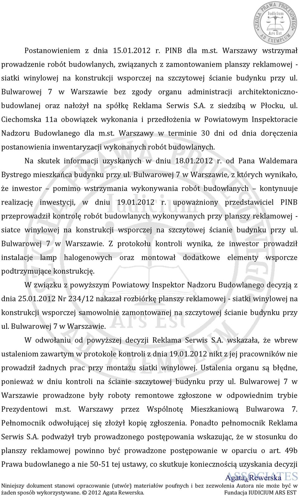 Ciechomska 11a obowiązek wykonania i przedłożenia w Powiatowym Inspektoracie Nadzoru Budowlanego dla m.st.