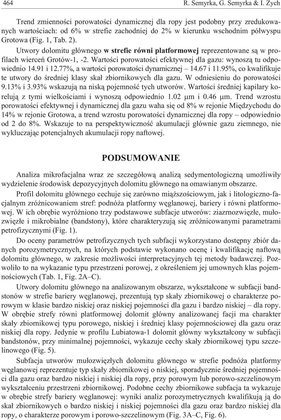 Utwory dolomitu g³ównego w strefie równi platformowej reprezentowane s¹ w profilach wierceñ Grotów-1, -2. Wartoœci porowatoœci efektywnej dla gazu: wynosz¹ tu odpowiednio 14.91 i 12.