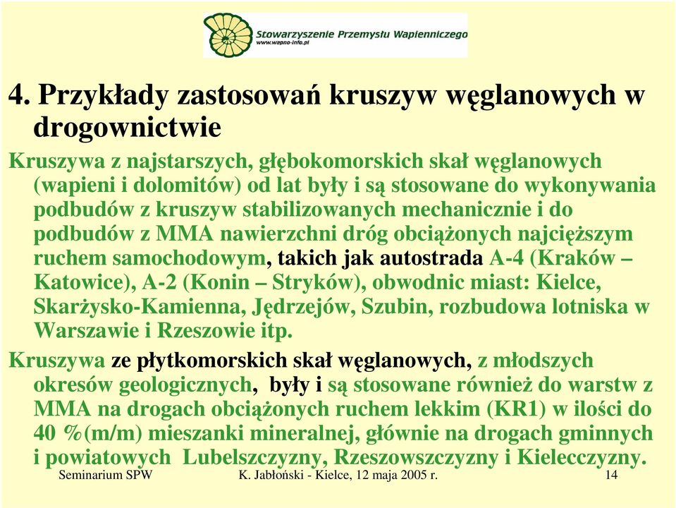 miast: Kielce, Skarżysko-Kamienna, Jędrzejów, Szubin, rozbudowa lotniska w Warszawie i Rzeszowie itp.