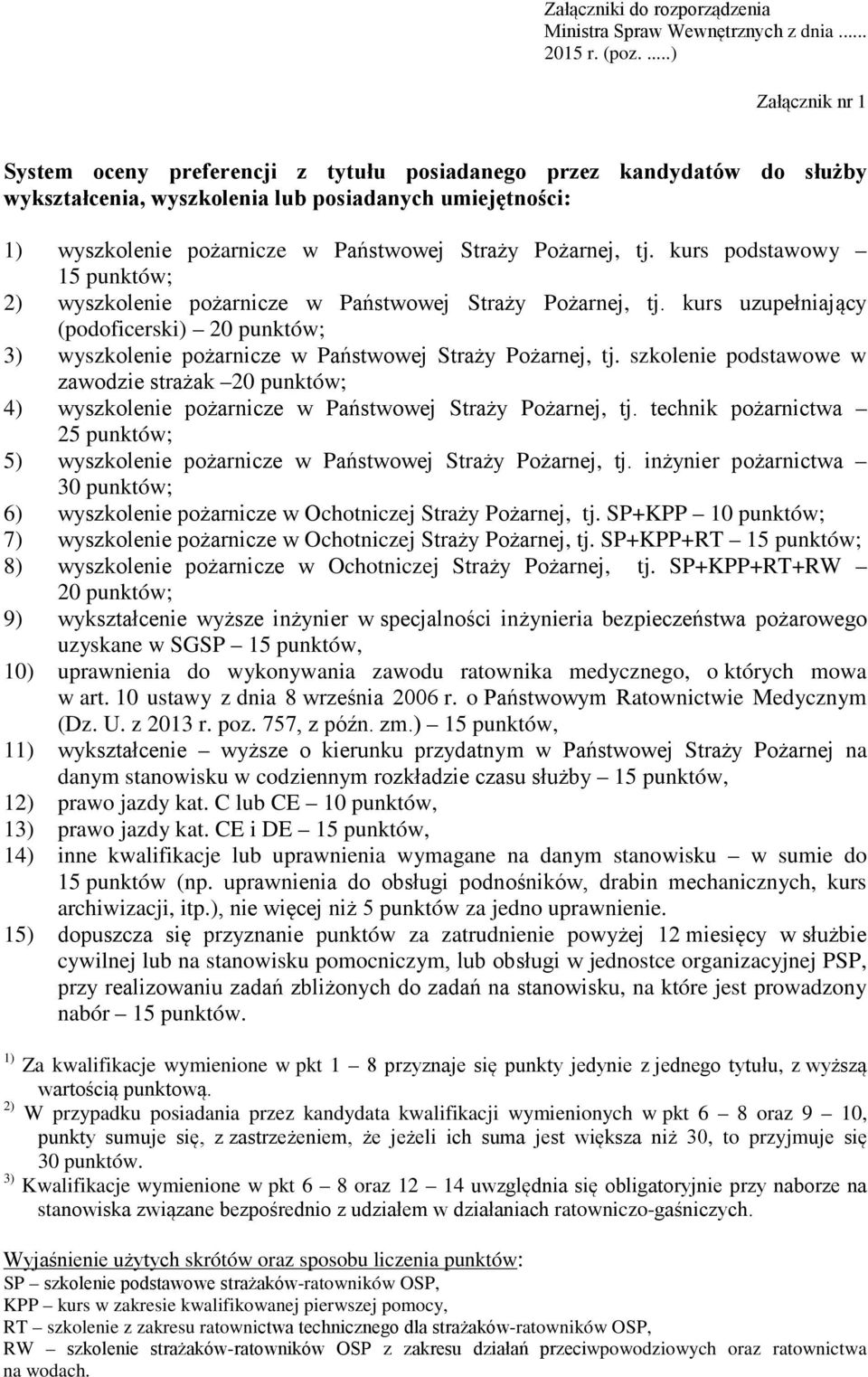 Pożarnej, tj. kurs podstawowy 15 punktów; 2) wyszkolenie pożarnicze w Państwowej Straży Pożarnej, tj.