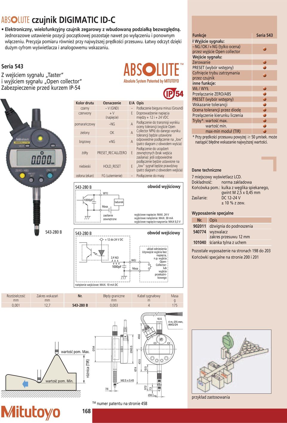 Seria 543 Z wejściem synału Taster i wyjściem synału Open collector Zabezpieczenie przed kurzem IP-54 543-28 B Kolor drutu Oznaczenie E/A Opis czarny V (GD) Podłaczenie bieuna minus (Ground) czerwony