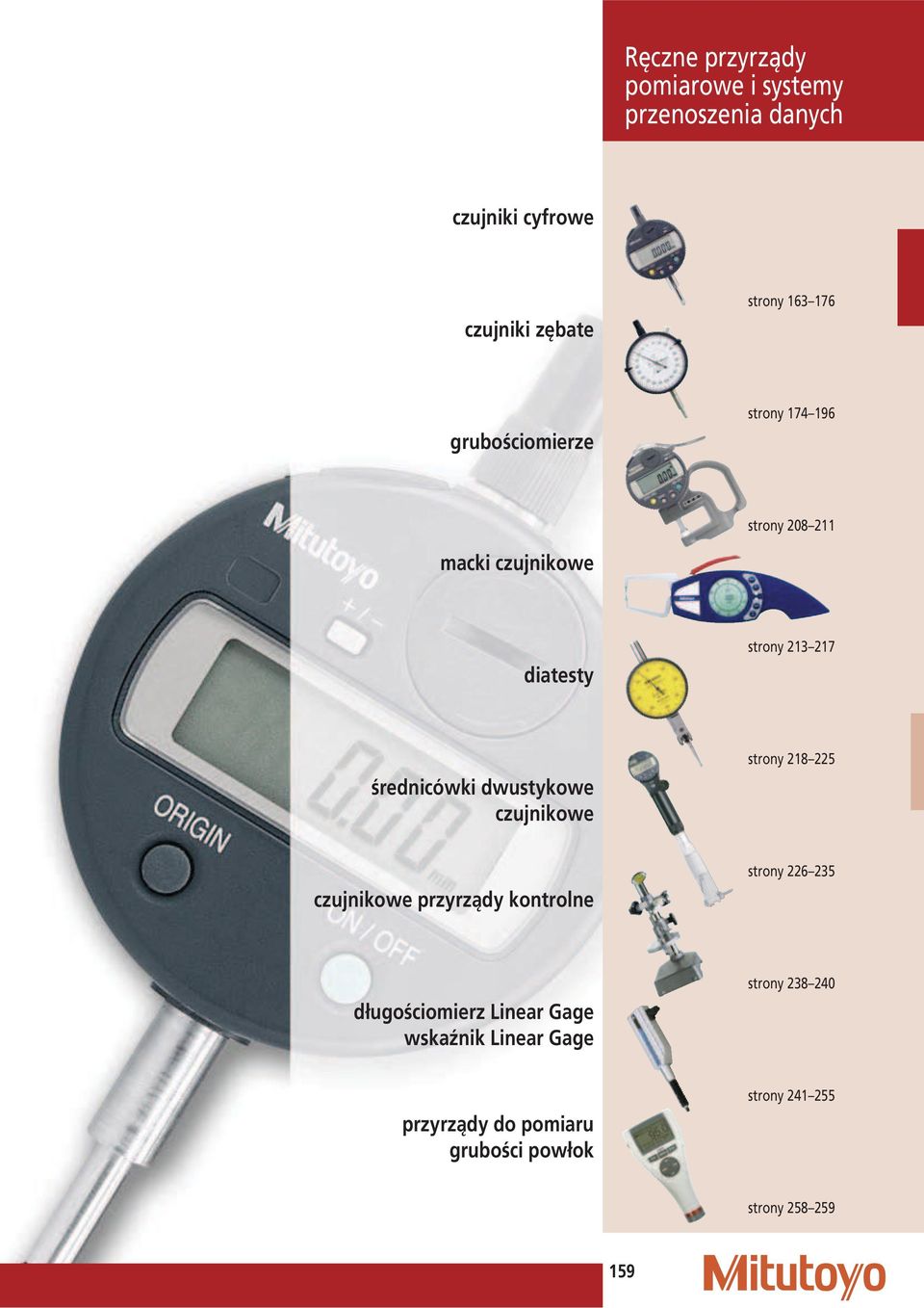 dwustykowe czujnikowe strony 218 225 czujnikowe przyrządy kontrolne strony 226 235 dłuościomierz Linear