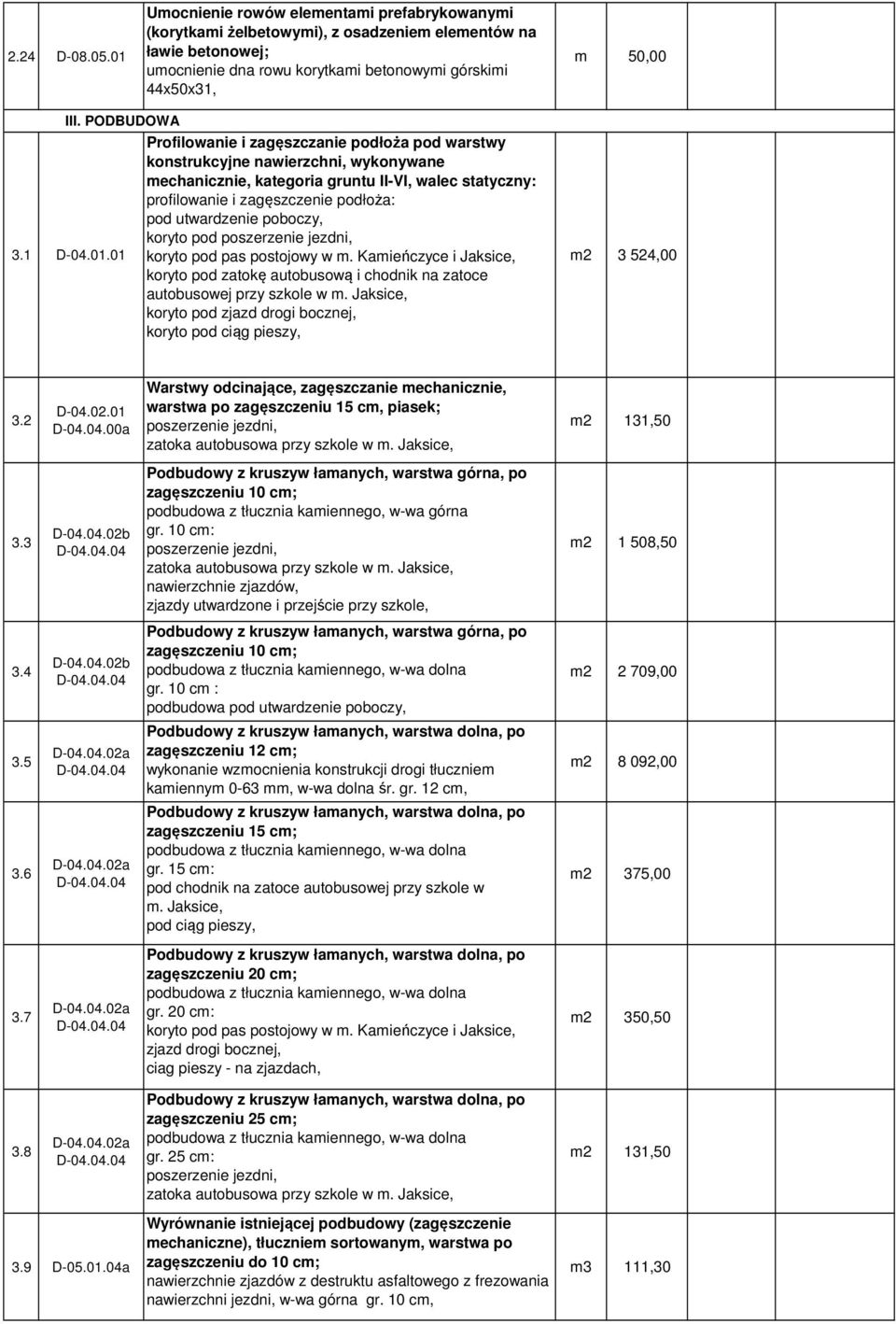 PODBUDOWA Profilowanie i zagęszczanie podłoża pod warstwy konstrukcyjne nawierzchni, wykonywane mechanicznie, kategoria gruntu II-VI, walec statyczny: profilowanie i zagęszczenie podłoża: pod