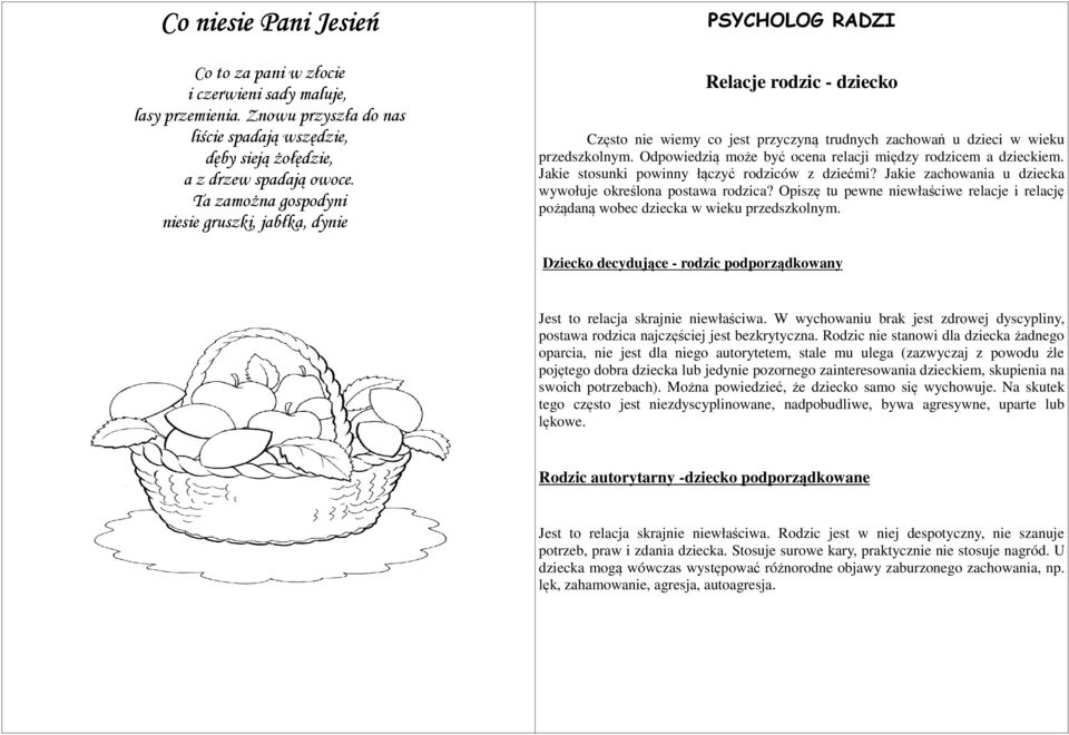 Odpowiedzią może być ocena relacji między rodzicem a dzieckiem. Jakie stosunki powinny łączyć rodziców z dziećmi? Jakie zachowania u dziecka wywołuje określona postawa rodzica?