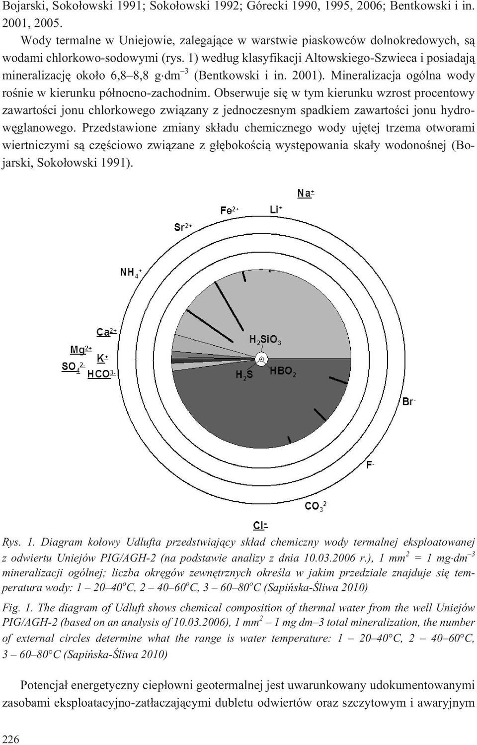 1) wed³ug klasyfikacji Altowskiego-Szwieca i posiadaj¹ mineralizacjê oko³o 6,8 8,8 g dm 3 (Bentkowski i in. 2001). Mineralizacja ogólna wody roœnie w kierunku pó³nocno-zachodnim.