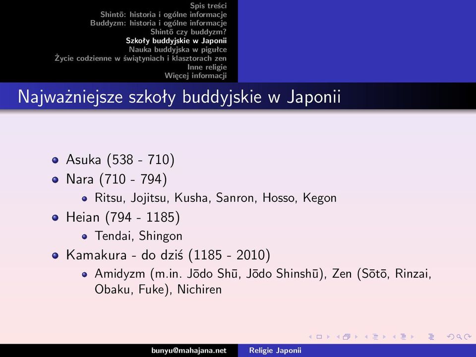 (794-1185) Tendai, Shingon Kamakura - do dziś (1185-2010) Amidyzm