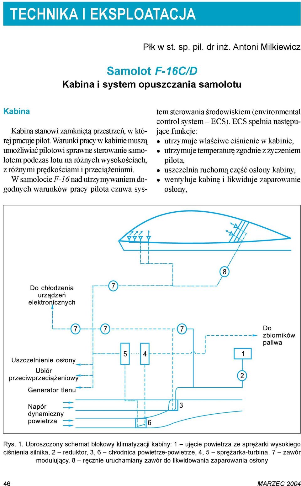 W samolocie F-16 nad utrzymywaniem dogodnych warunków pracy pilota czuwa system sterowania środowiskiem (environmental control system ECS).