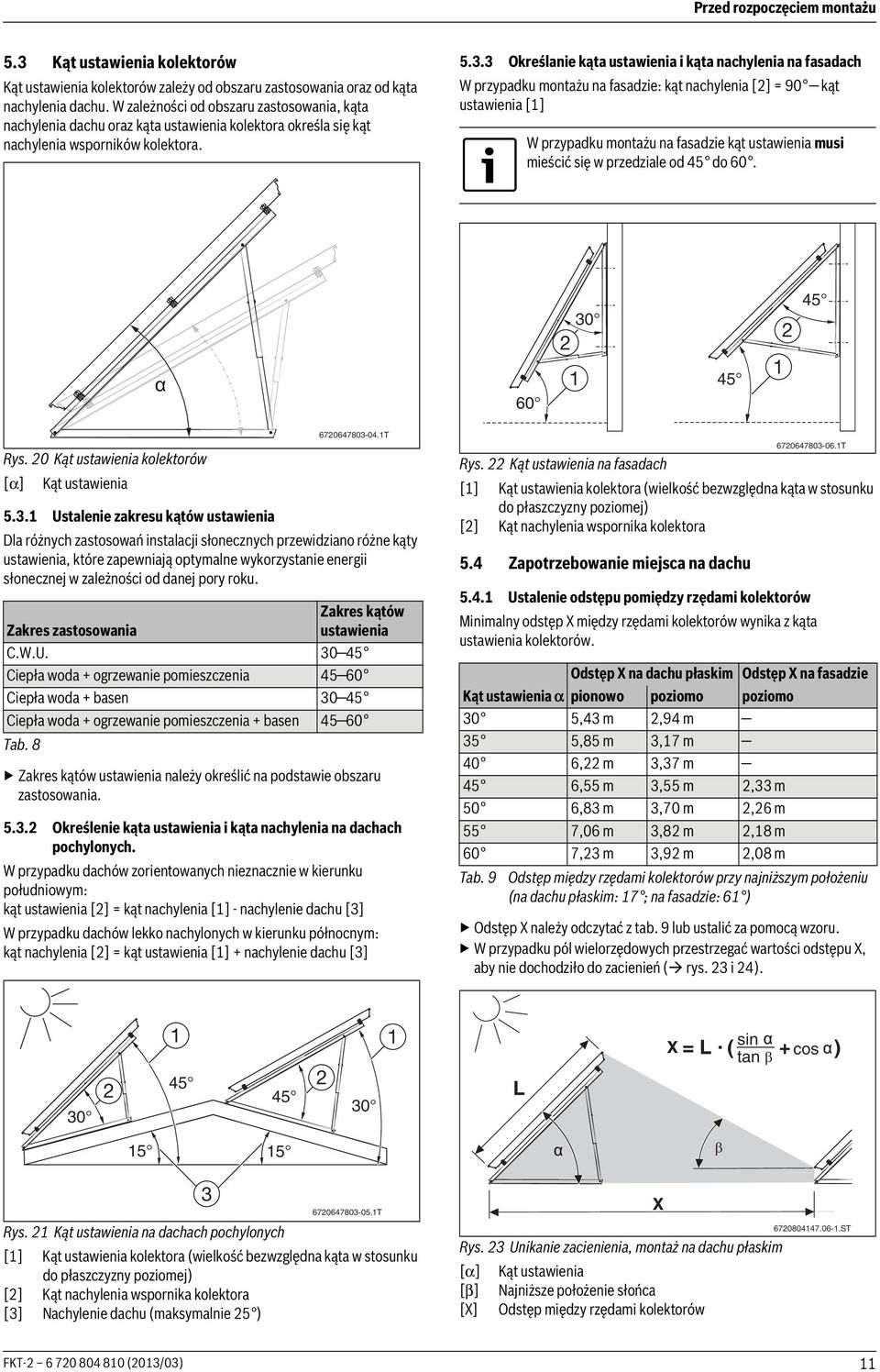 3 Określanie kąta ustawienia i kąta nachylenia na fasadach W przypadku montażu na fasadzie: kąt nachylenia [] = 90 kąt ustawienia [] W przypadku montażu na fasadzie kąt ustawienia musi mieścić się w