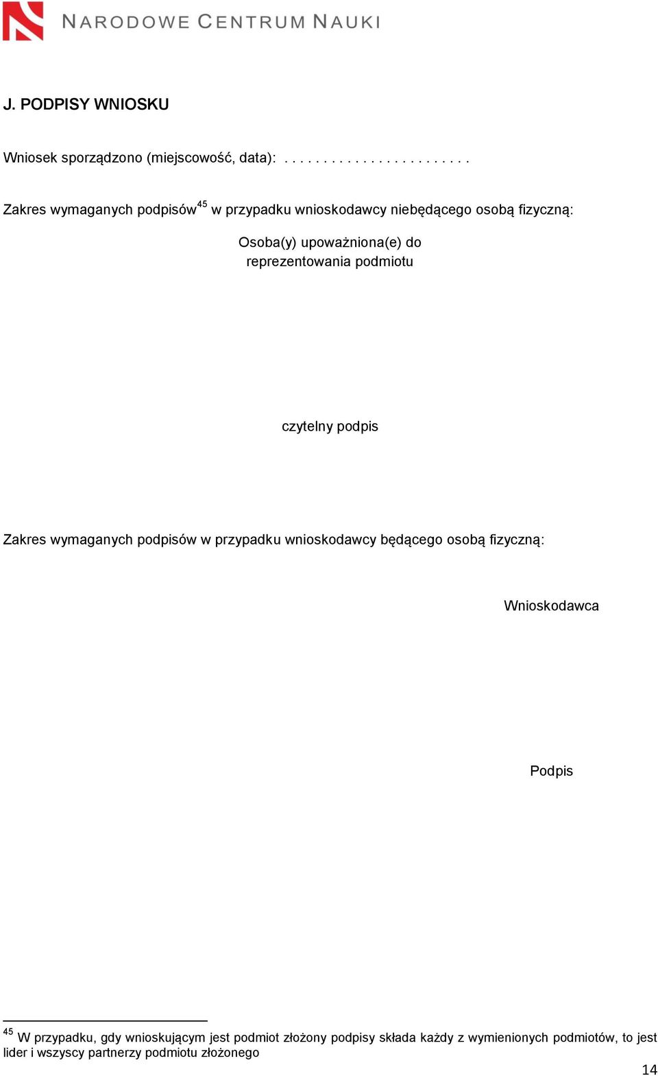 upoważniona(e) do reprezentowania podmiotu czytelny podpis Zakres wymaganych podpisów w przypadku wnioskodawcy będącego