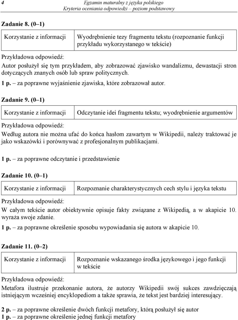 znanych osób lub spraw politycznych. 1 p. za poprawne wyjaśnienie zjawiska, które zobrazował autor. Zadanie 9.