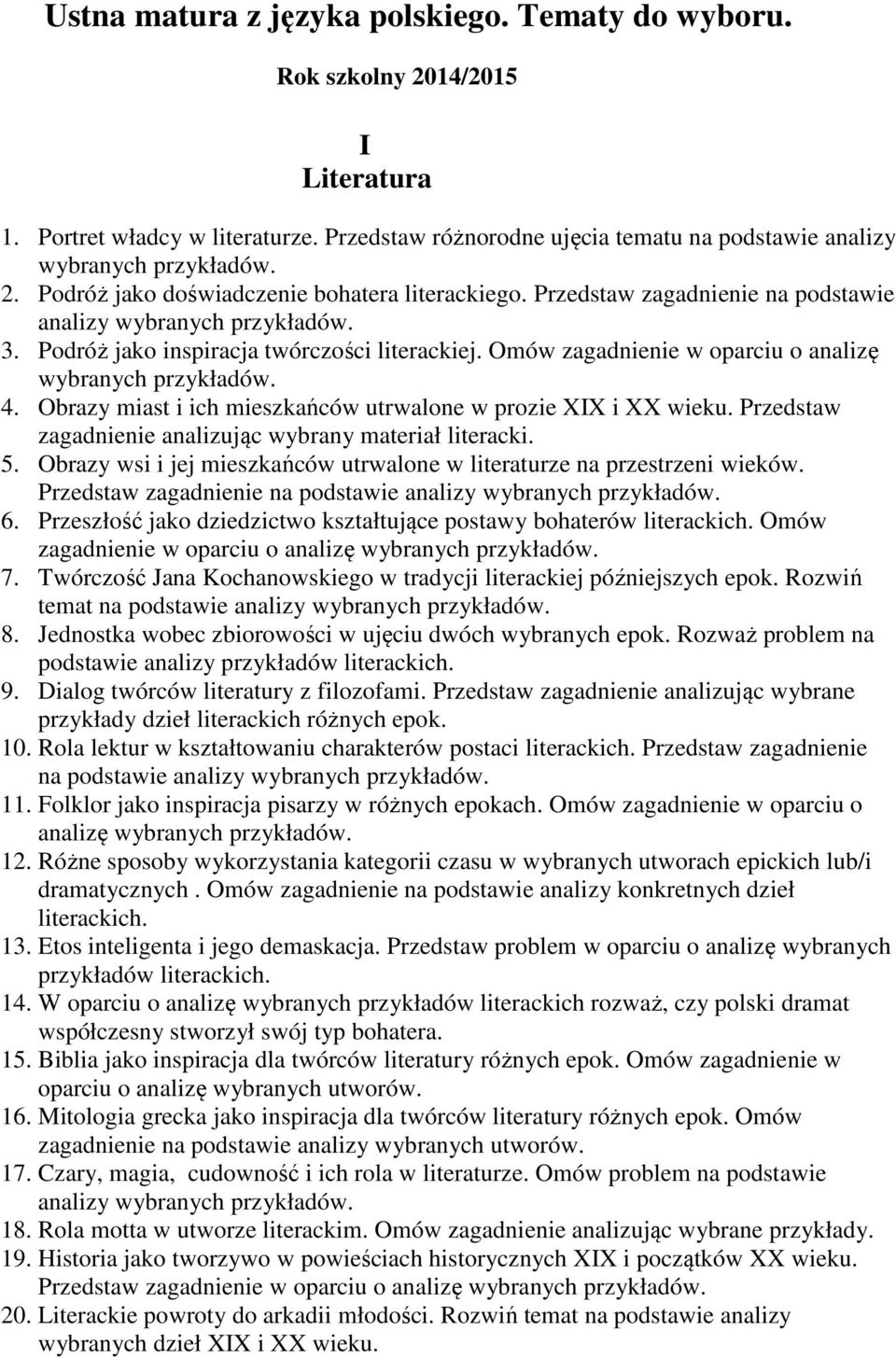 Obrazy miast i ich mieszkańców utrwalone w prozie XIX i XX wieku. Przedstaw zagadnienie analizując wybrany materiał literacki. 5.