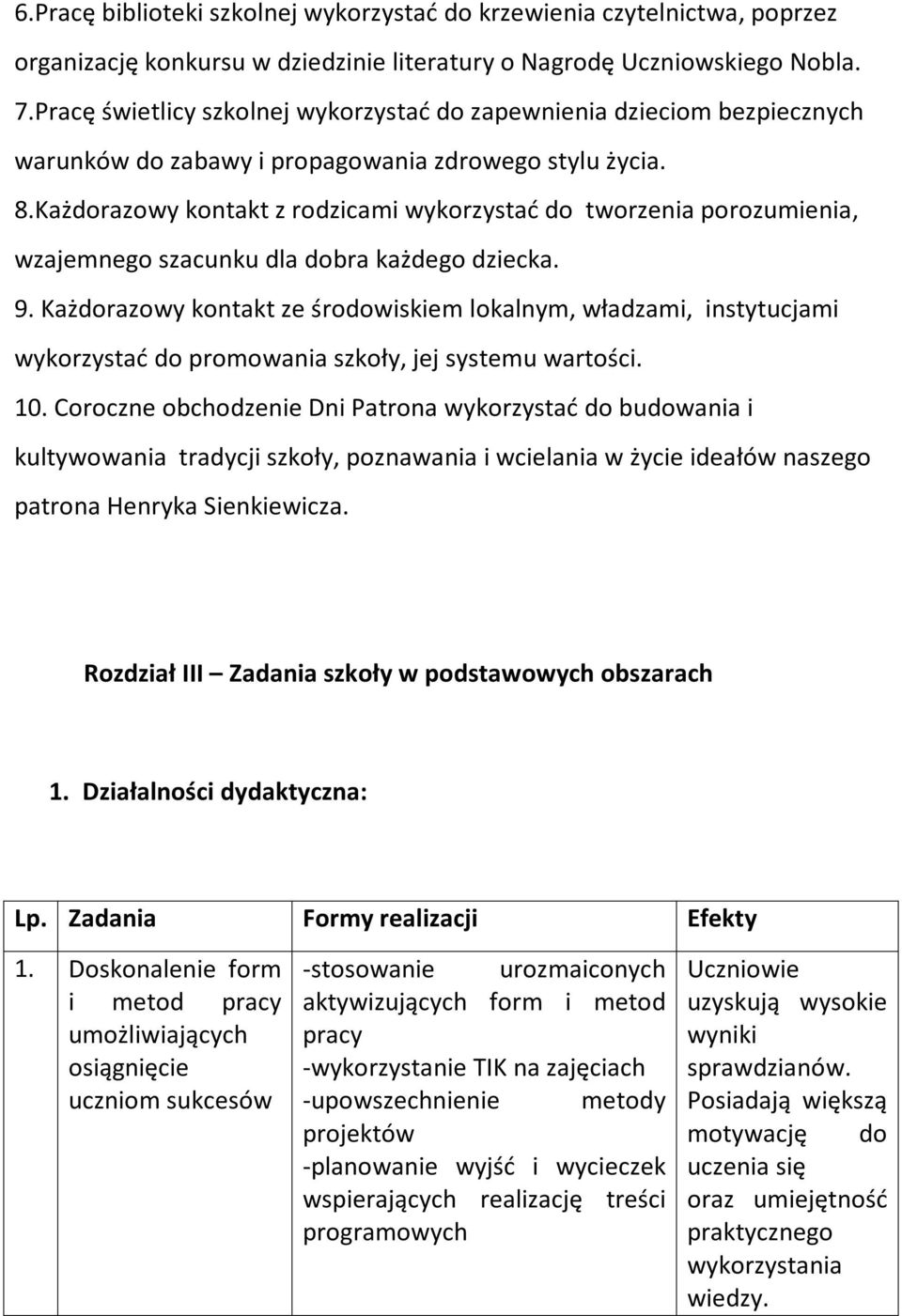 Każdorazowy kontakt z rodzicami wykorzystać do tworzenia porozumienia, wzajemnego szacunku dla dobra każdego dziecka. 9.