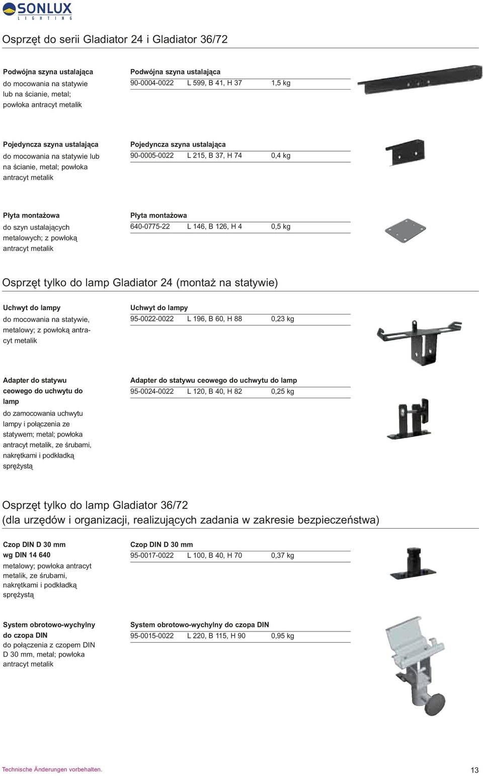 szyn ustalających metalowych; z powłoką antracyt metalik Płyta montażowa 640-0775-22 L 146, B 126, H 4 0,5 kg Osprzęt tylko do lamp Gladiator 24 (montaż na statywie) Uchwyt do lampy do mocowania na