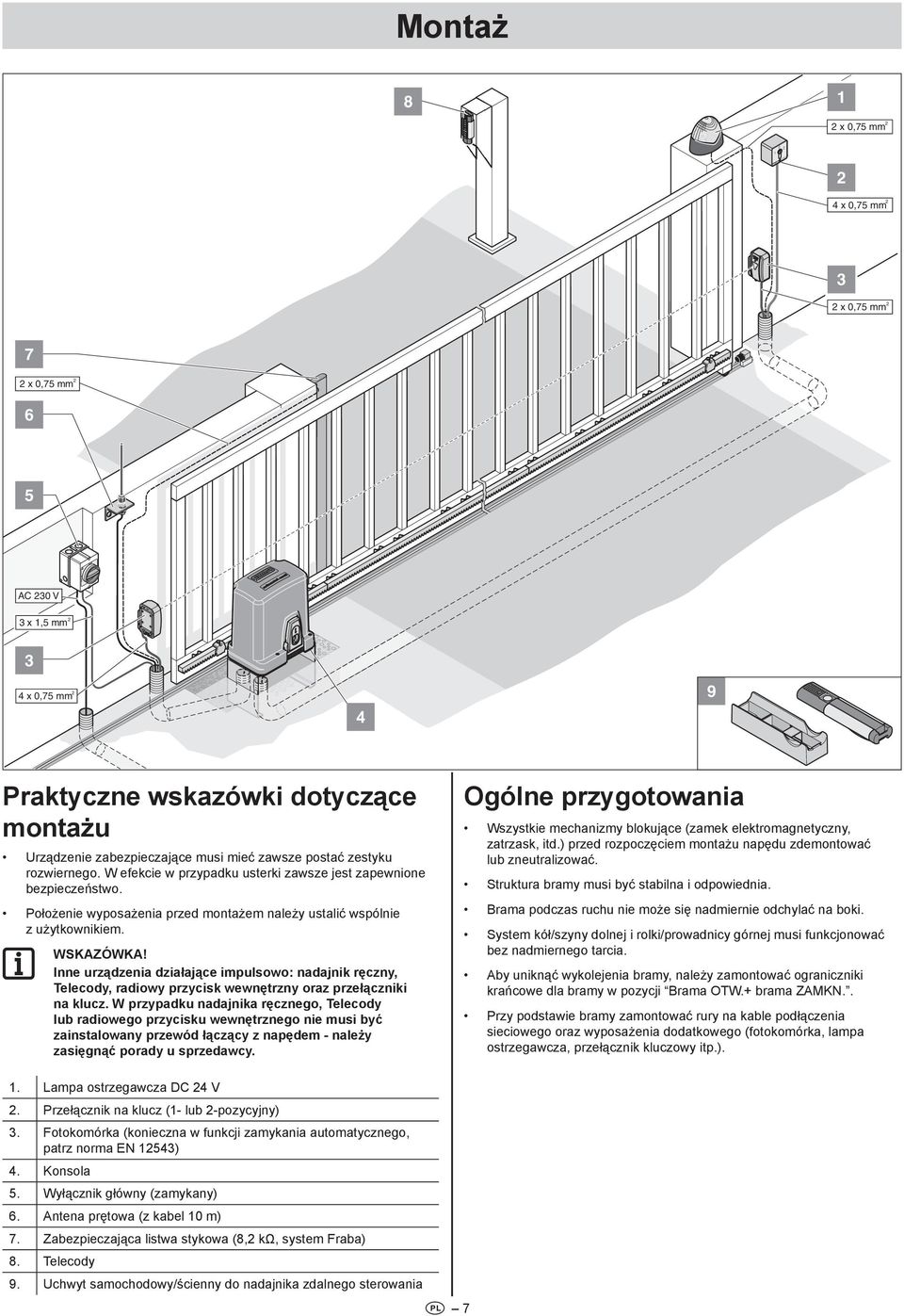 Inne urządzenia działające impulsowo: nadajnik ręczny, Telecody, radiowy przycisk wewnętrzny oraz przełączniki na klucz.