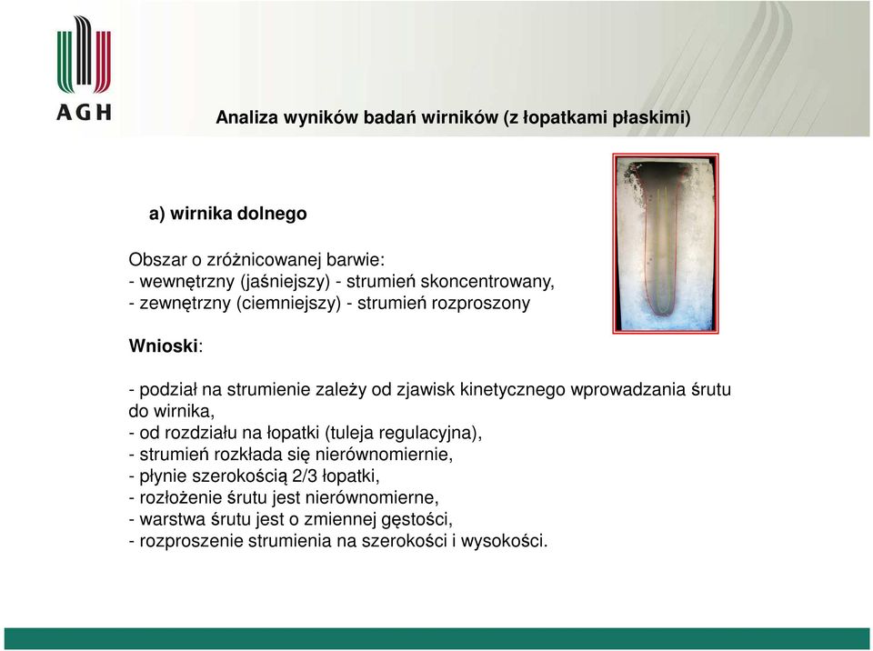 wprowadzania śrutu do wirnika, - od rozdziału na łopatki (tuleja regulacyjna), - strumień rozkłada się nierównomiernie, - płynie