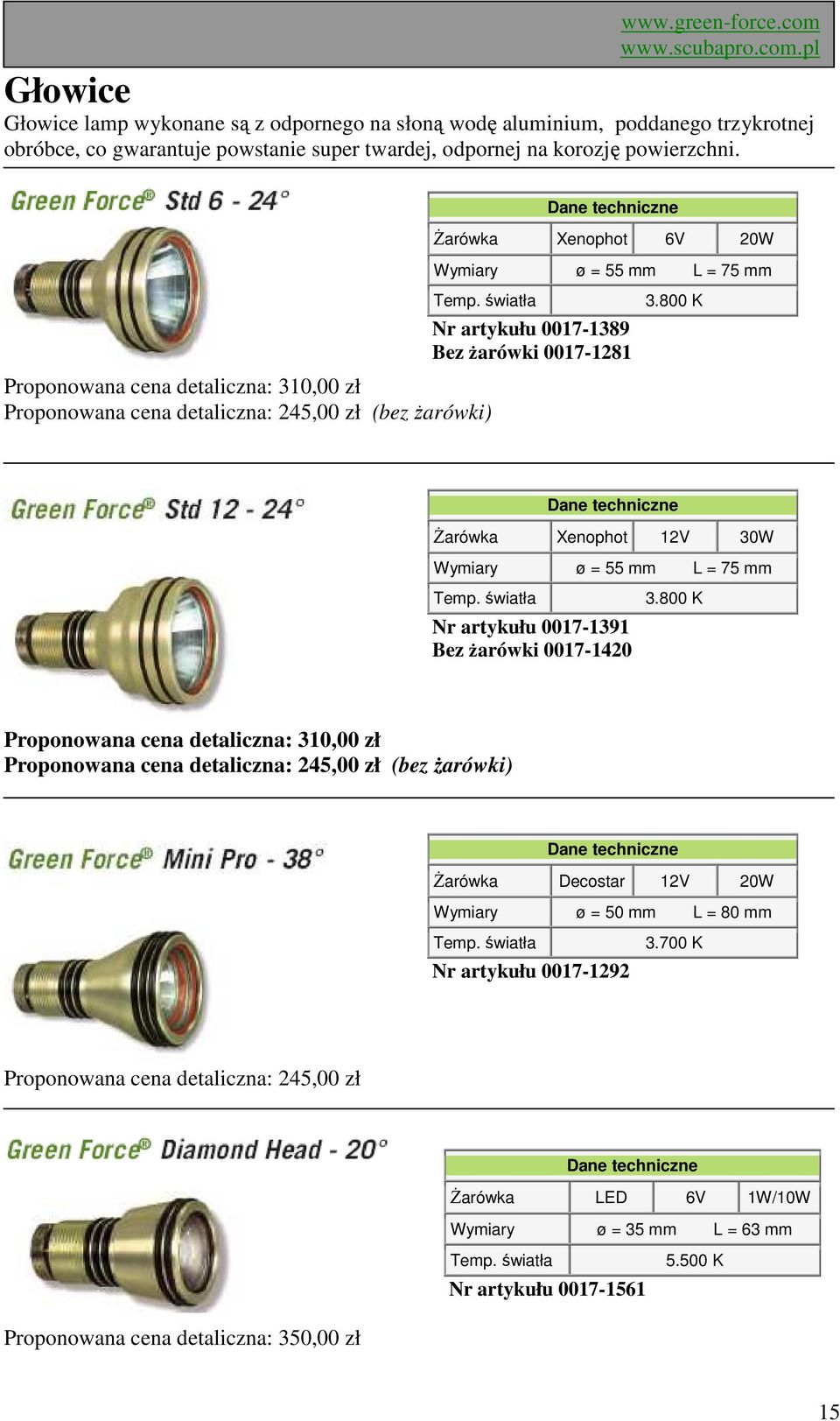 800 K śarówka Xenophot 12V 30W Wymiary ø = 55 mm L = 75 mm Nr artykułu 0017-1391 Bez Ŝarówki 0017-1420 3.