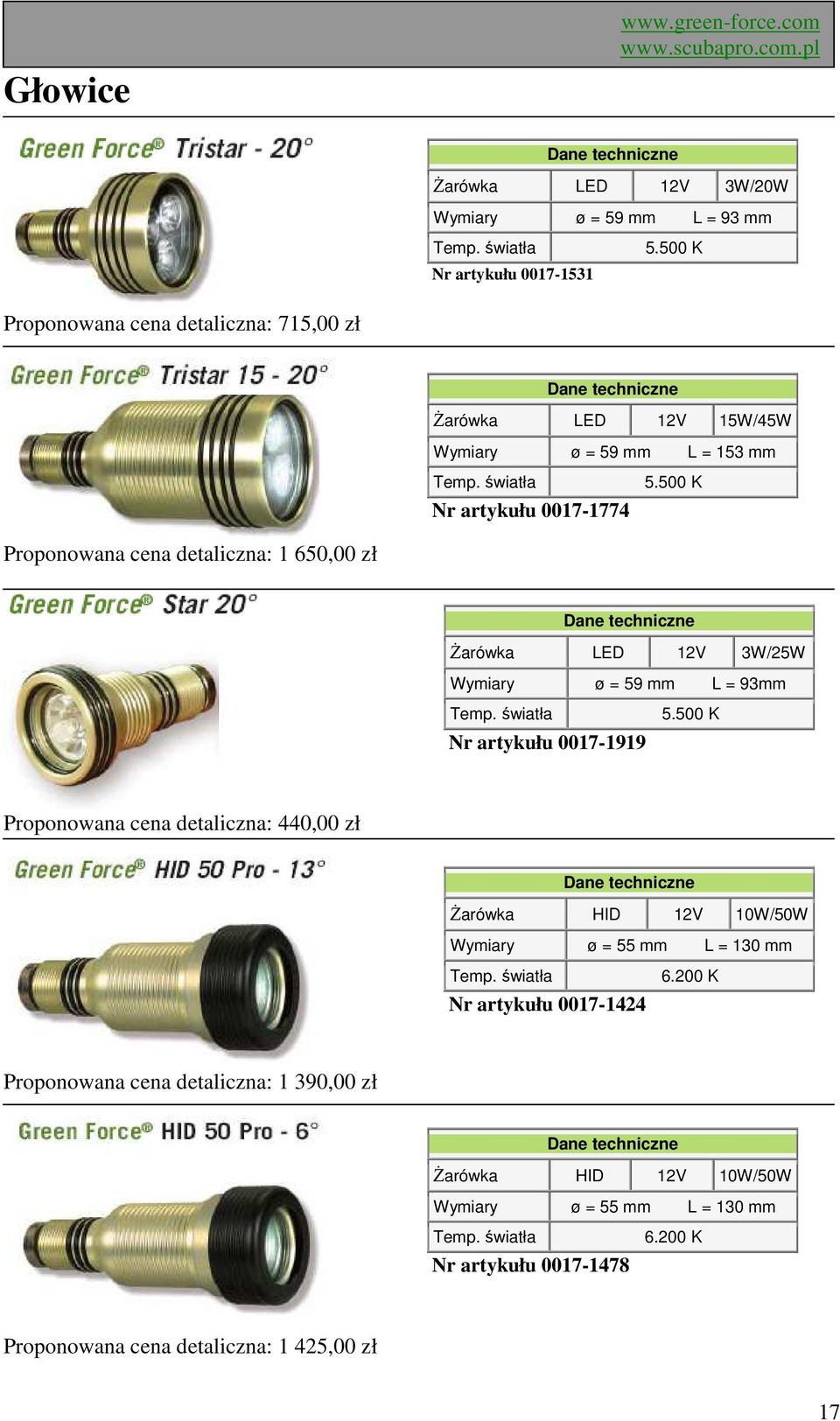 500 K Proponowana cena detaliczna: 1 650,00 zł śarówka LED 12V 3W/25W Wymiary ø = 59 mm L = 93mm Nr artykułu 0017-1919 5.