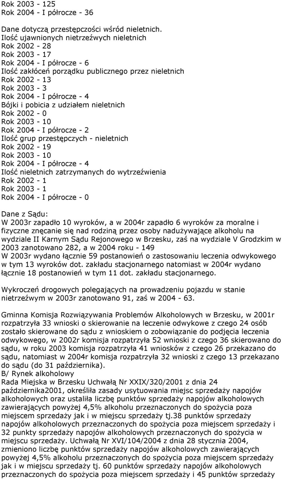 i pobicia z udziałem nieletnich Rok 2002-0 Rok 2003-10 Rok 2004 - I półrocze - 2 Ilość grup przestępczych - nieletnich Rok 2002-19 Rok 2003-10 Rok 2004 - I półrocze - 4 Ilość nieletnich zatrzymanych