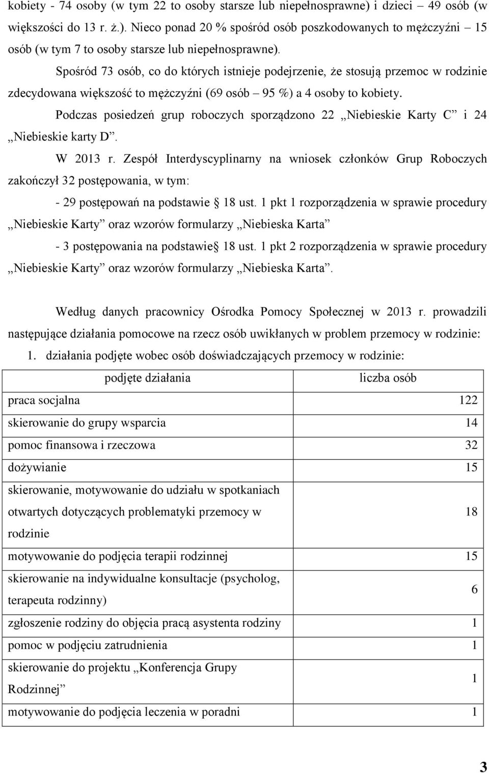 Podczas posiedzeń grup roboczych sporządzono 22 Niebieskie Karty C i 24 Niebieskie karty D. W 2013 r.