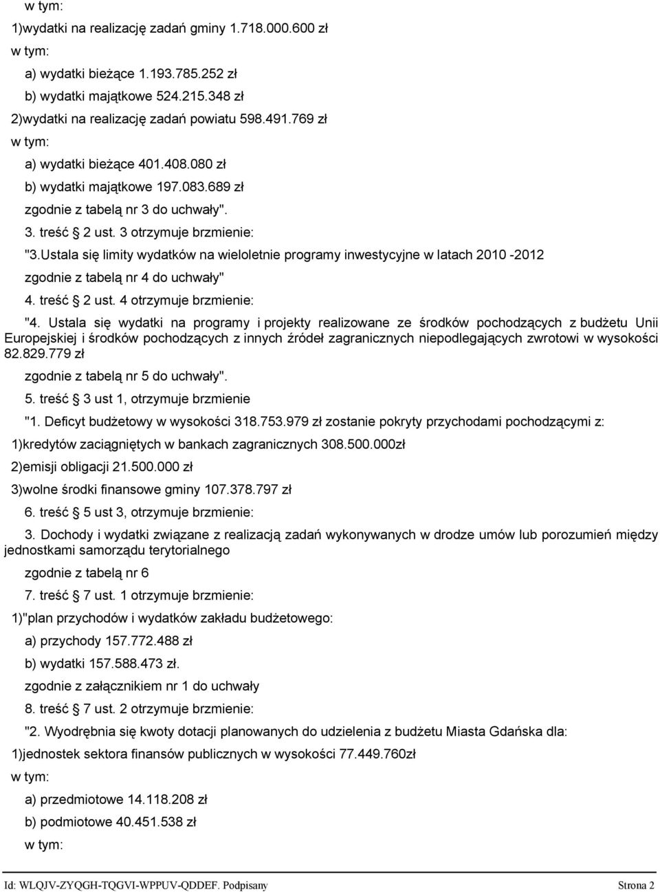 Ustala się limity wydatków na wieloletnie programy inwestycyjne w latach 21-212 zgodnie z tabelą nr 4 do uchwały" 4. treść 2 ust. 4 otrzymuje brzmienie: "4.