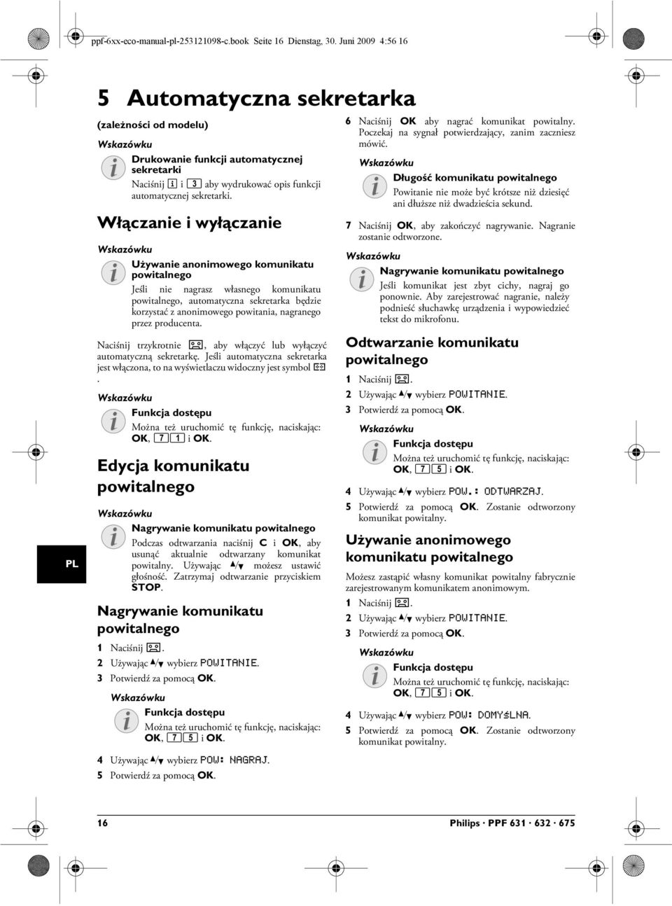 opis funkcji automatycznej sekretarki.