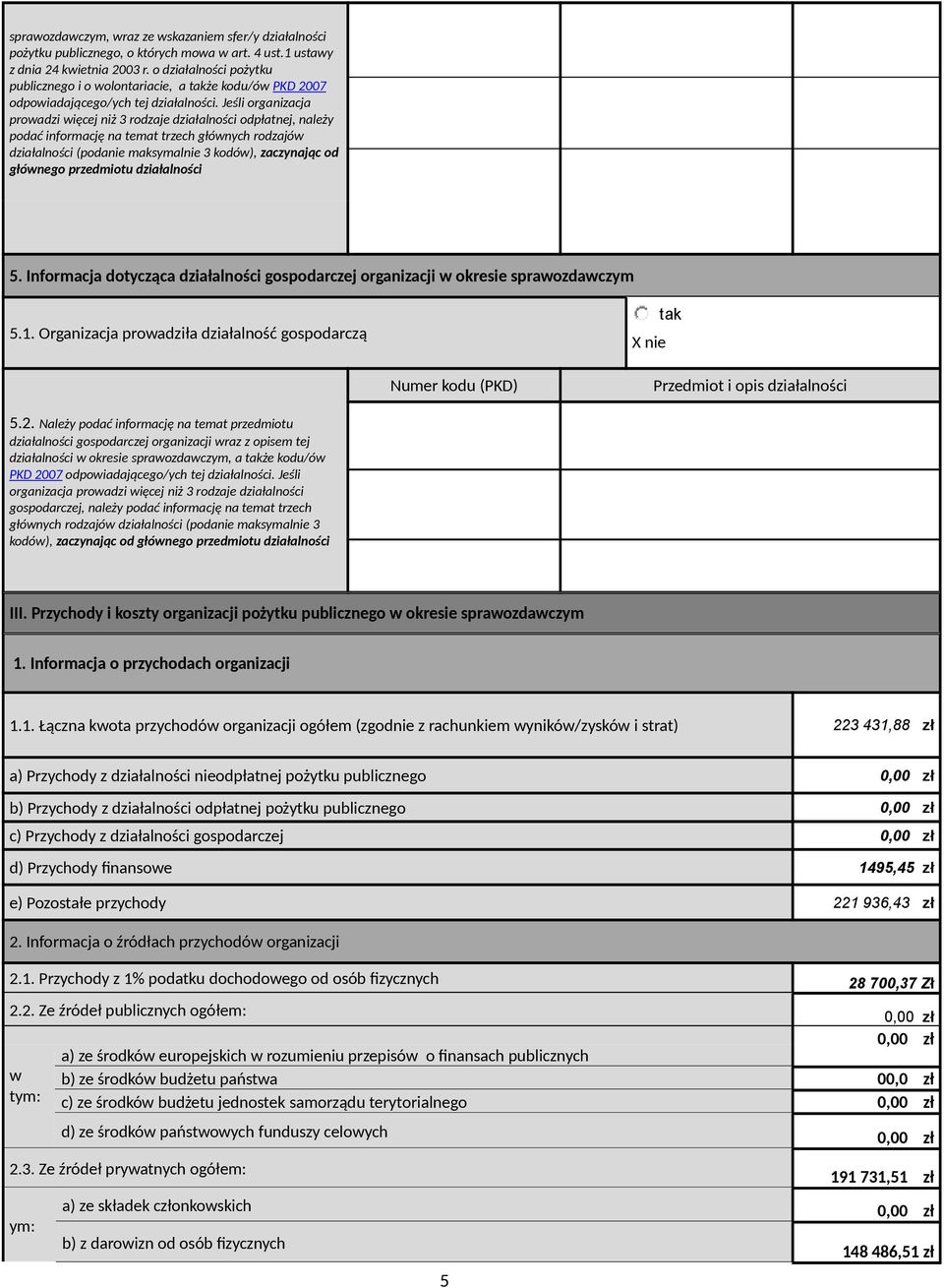 Jeśli organizacja proadzi ięcej niż rodzaje działalności odpłatnej, należy podać informację na temat trzech głónych rodzajó działalności (podanie maksymalnie kodó), zaczynając od głónego przedmiotu