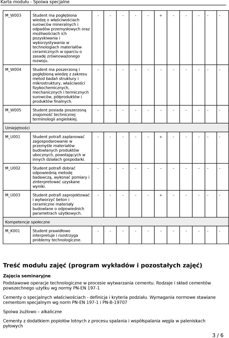 Student ma poszerzoną i pogłębioną wiedzę z zakresu metod badań struktury i mikrostruktury, właściwości fizykochemicznych, mechanicznych i termicznych surowców, półproduktów i produktów finalnych.