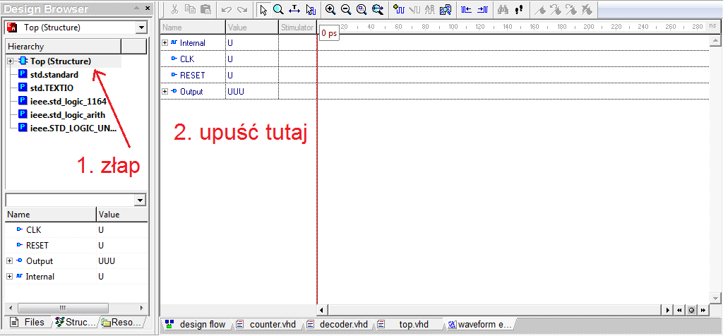 c) W oknie ustawień zaznacz pozycję Waveform Viewer/Editor i upewnij się że jest wybrany Standard Waveform Viewer/Editor. Kliknij OK aby zamknąć okno ustawień.