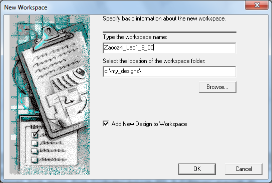 4. W oknie wybrać Create new workspace i kliknąć OK. Rys. 4. Wybór przestrzeni roboczej. 5.