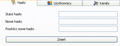 Konsola Podręcznik użytkownika Zakładka Archiwum przykładowy wygląd 4.1.8 Zakładka Hasło Zakładka służy do zmiany hasła użytkownika, który jest aktualnie zalogowany do rejestratora.