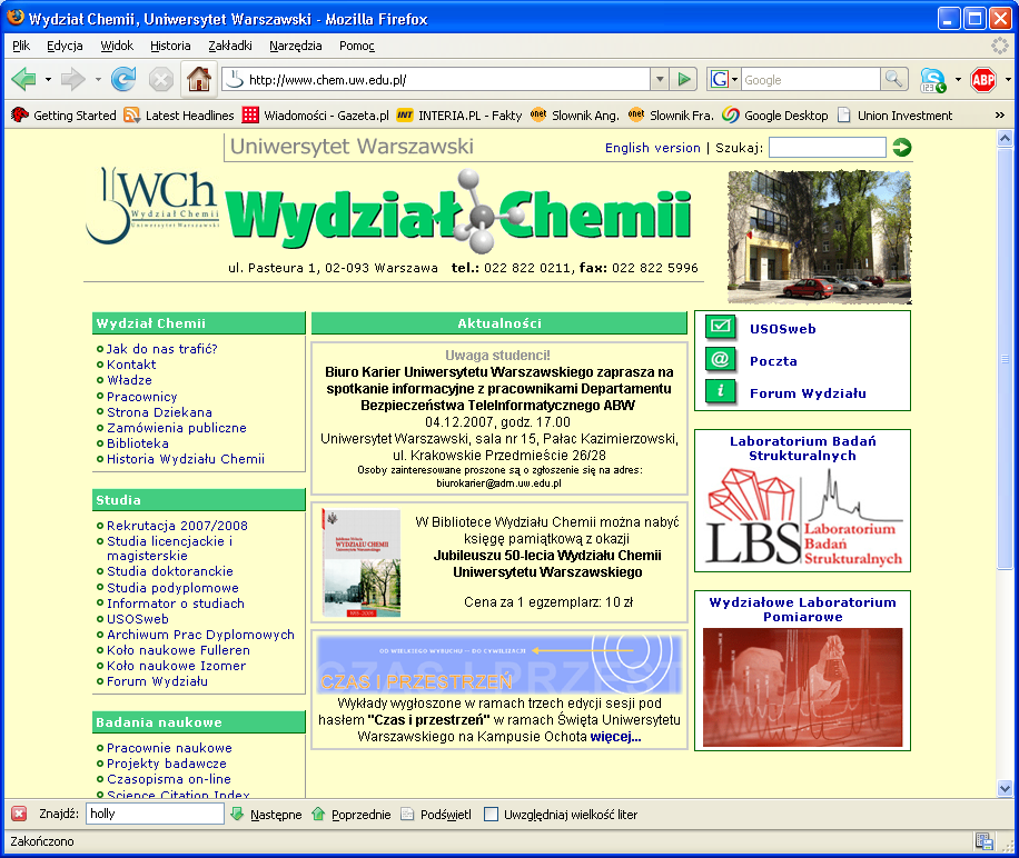 Podziękowania Wydział Chemii http://www.chem.uw.edu.pl prof. dr hab.